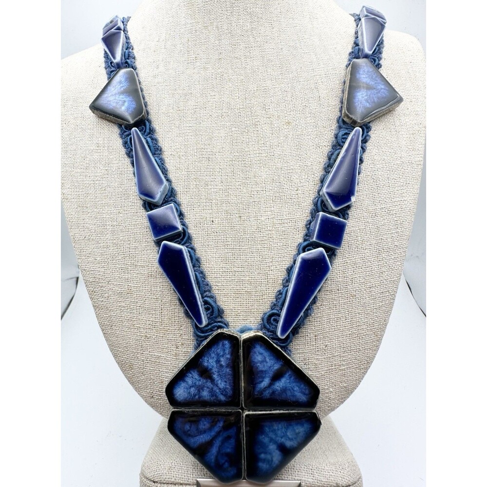 Vintage Handmade Ceramic Statement Necklace 26”